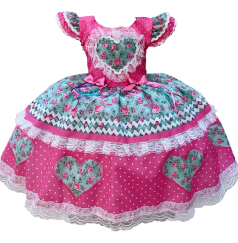 Vestido Festa Junina Pink Quadrilha Caipira Festa São João