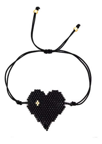 Pulsera Miyuki Momi Corazón Grande Negro