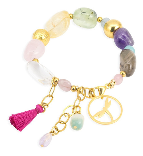 Pulsera Mujer Cuarzo Natural Cristal Chapa Oro Joyas Regalo