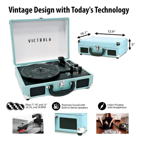 Tocadiscos Victrola, Portátil, Con Forma De Maletín, 3 Nivel