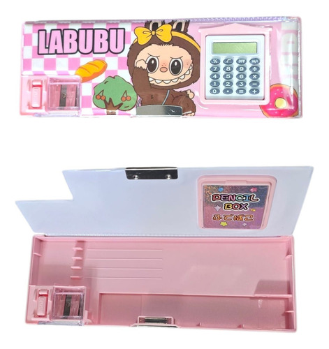 Cartuchera Labubu Mecanica Calculadora Doble Espacio Retro Rosa Labubu