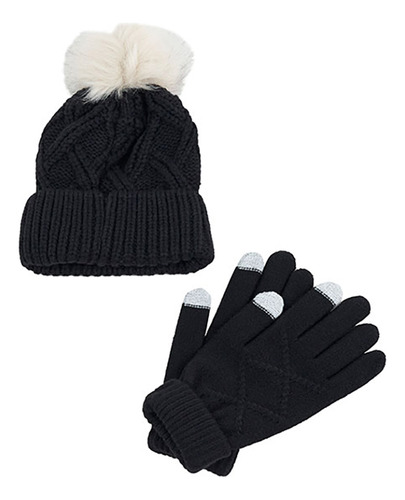 Gorro Mujer Pack Guantes Negro Corona