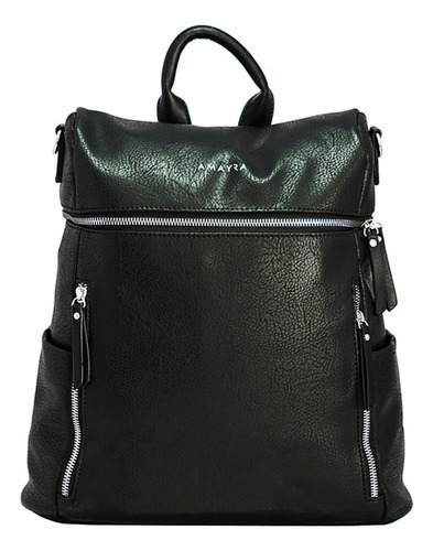 Mochila Amayra Urbana Mujer Cierre 16lts Pu Simil Cuero 13'' Color Negro Diseño De La Tela Liso