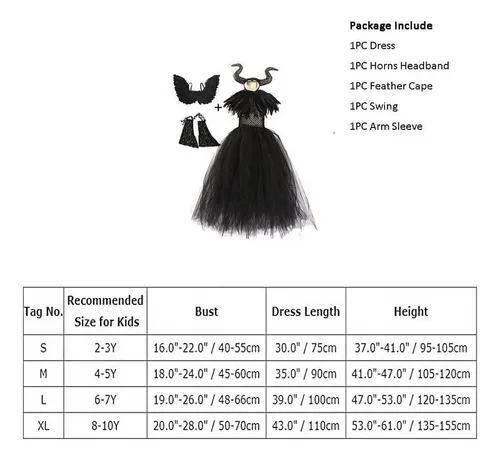 Traje De Malévola Para Niñas, Bruja Y Demonio
