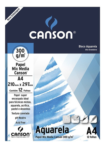 Bloco Aquarela Canson Mix Media 12fls 300g/m² A4