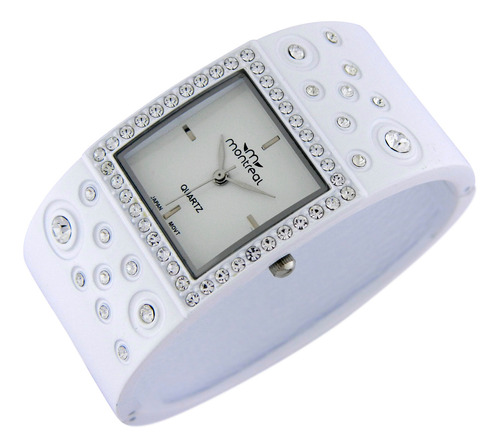 Reloj Montreal Mujer Ml918 Apliques De Strass Brazalete Metá