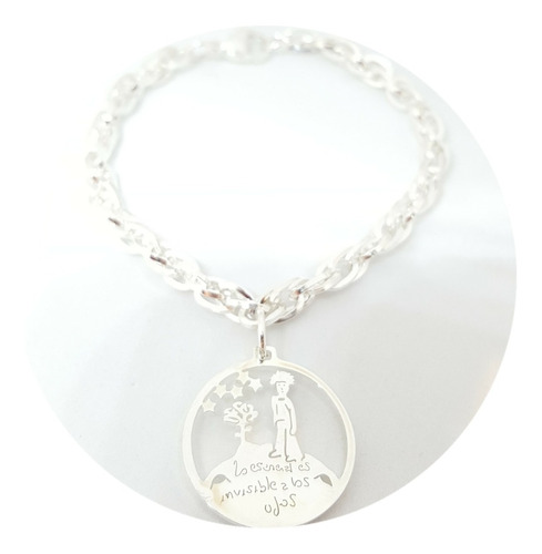 Pulsera Acero Blanco Con Dije El Principito Lo Esencial Es