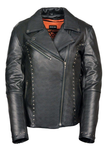 Milwaukee Leather Ml - Chaqueta Clásica De Cuero Negro Rem.