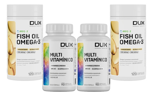 Kit 2 Ômega 3 120caps 2 Multivitaminico 90caps Dux Nutrition Sabor Sem Sabor