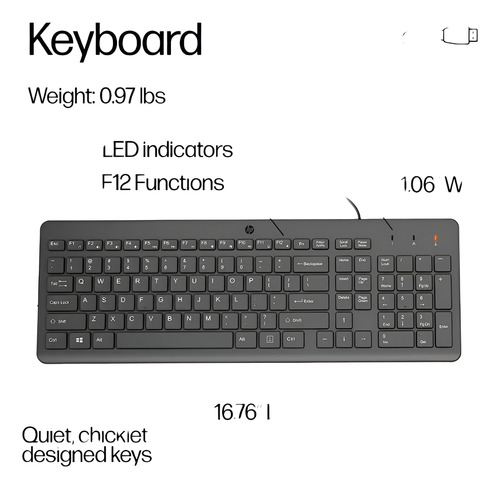 Kit Teclado E Mouse Com Fio Hp150 Usb-a Layout Br