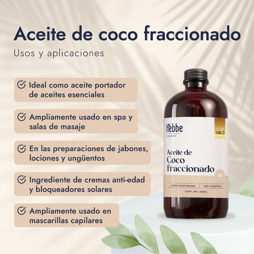 Imagen 4 de 10 de Aceite De Coco Fraccionado (líquido) Uso Cosmético