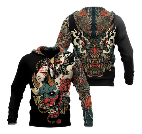 Sudadera Con Capucha Oni Mask Tattoo Sudadera Japonesa