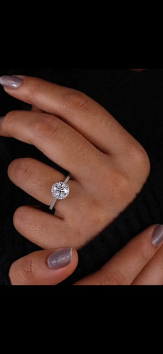 Anillo Halo Bañado En Rodio Y Piedras Zircónicas Plateado 22