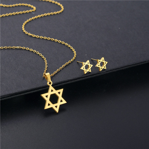 Conjunto De Pendientes Con Colgante En Forma De Hexagrama Si