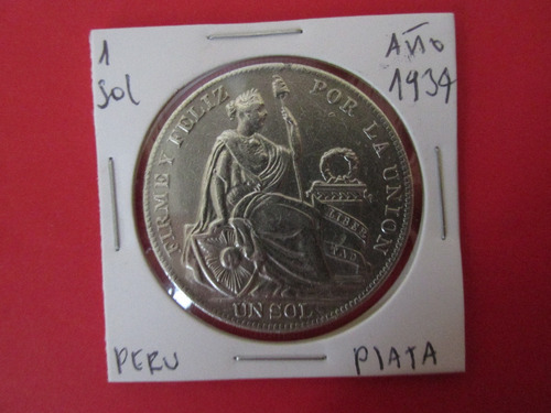 Antigua Moneda  Republica Del Peru 1 Sol De Plata  1934