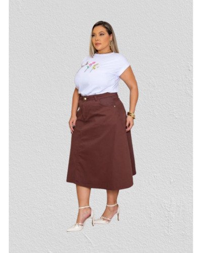 Saia Midi Godê Plus Size Moda Grande Cintura Alta Lycra