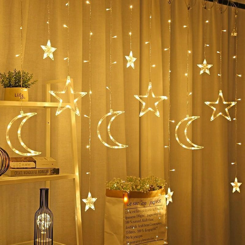 Guirnalda Cortina Led Luz Estrella Lunas Decoración Navidad