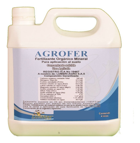 Agrofer Fertilizante Orgánico Mineral (1 Galon 4 Litros)