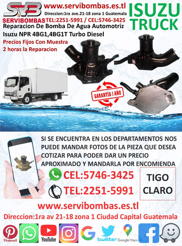 Bombas De Agua Automotrices Isuzu Npr 4bd1,4bd2 3.9 Turbo
