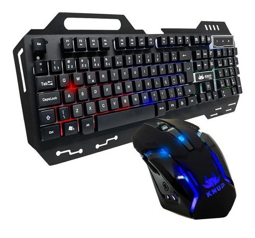 Kit de teclado y mouse gamer Knup KP-2054 Portugués Brasil de color negro