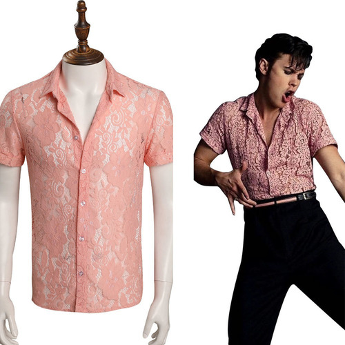 Elvis Presley Camisa De Encaje Hueco Rosa Hombre Cosplay