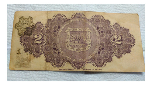 Billete El Banco Oriental De Mexico $2 Pesos 1914 (Usado)