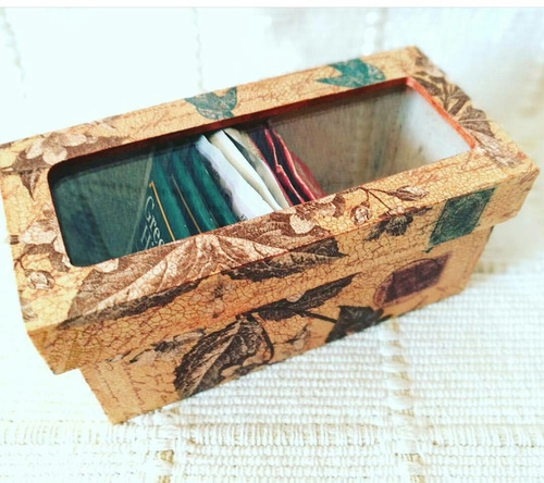 Cajitas De Té Pintadas A Mano Con Decoupage/2 Compartimentos