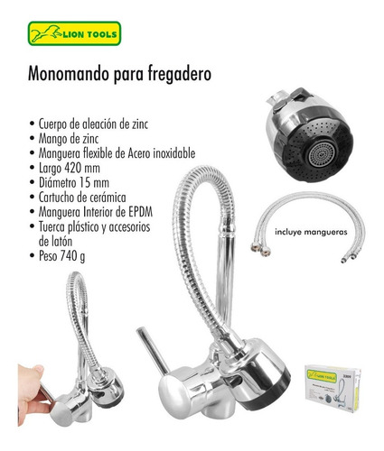 Pack 2 Mezclador Flexible Monomando Cocina Fregadero 2 Modo
