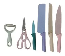 Comprar Kit Juego Cuchillos + Pelador Tijeras Hoja Metal Gastronomia