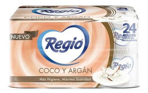 Papel Higiénico Regio Coco Y Argán 24 Rollos 350 Hoja Doble