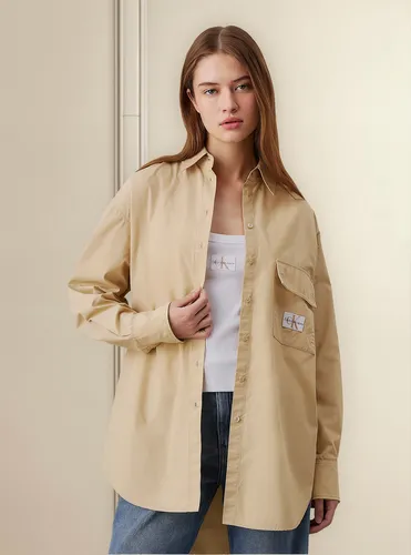 Camisa Long Cotton Utility Beige Calvin Klein
