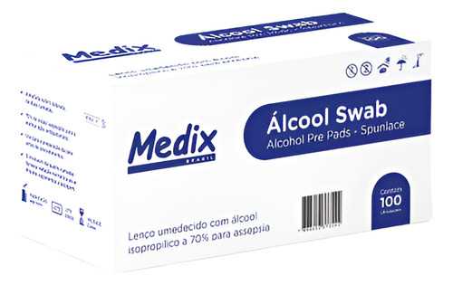 Álcool Swab Sachê 70% Isopropílico 1 Caixa Com 100 Unidades
