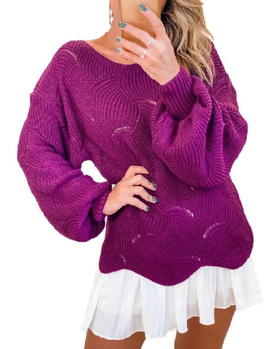 Imagem 1 de 2 de Blusa Roupas Femininas Max Pull Tricot Tricô Ondas Punho Nov