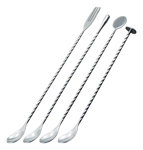Jetkong 4 Pcs Bar Spoon Cocktail Mixing Spoon 12-inch Bar St