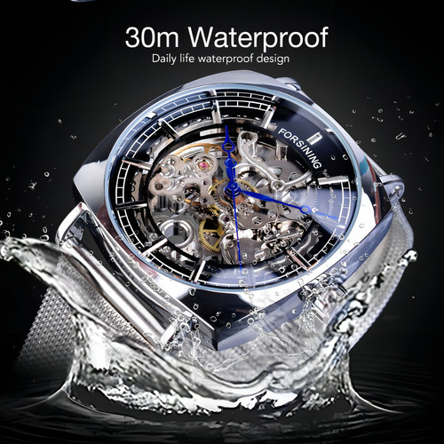 Reloj De Pulsera Forsining W1076 Mechanical Skeleton Color Del Fondo Black Rose Golden