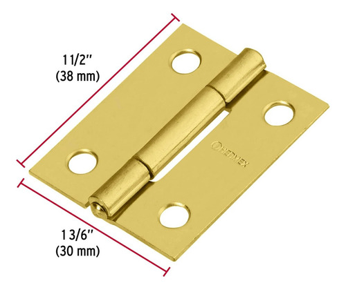 Bisagra Rectangular 38 X 30 Mm Acero Latonado - Hermex