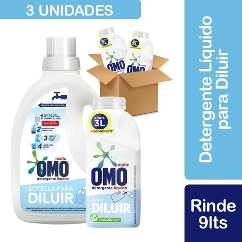 3 Detergente Omo Líquido Para Diluir 500ml + Botella