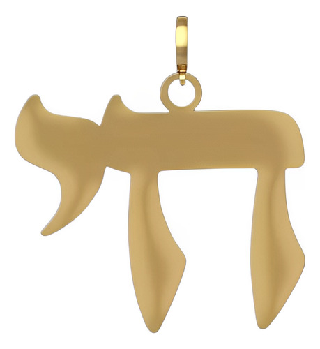 Pingente Chai Judaico Ouro 18k Hai Hebraico Rai Vida Grande
