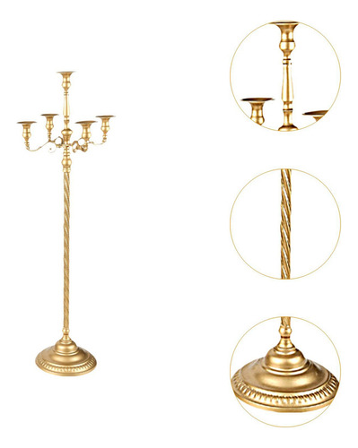 Suporte De Vela Com 5 Ramos Candelabros Dourado 23x89cm