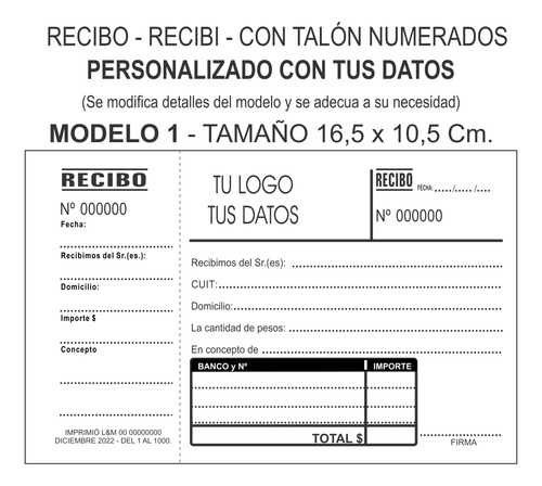 4 Talonarios Recibos, Recibi Con Talón Personalizado