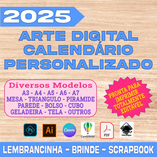 Arte Digital Calendário Mesa Triângular 2025 Personalizado
