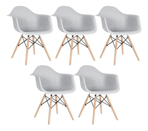 Kit - 5 X Cadeiras Charles Eames Eiffel Daw Com Braços Estrutura da cadeira Cinza-claro