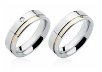 Comprar Par Alianças Prata 950 Compromisso Namoro Filete Ouro 18k