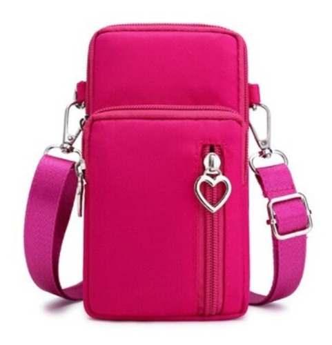 Bolsa Impermeable Para Celular Cartera Hombro Mujeres Color Fucsia Diseño De La Tela Lienzo