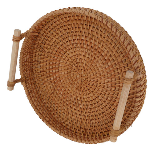 Bandeja De Frutas De Ratán De Madera Maciza Con Asas Exquisi