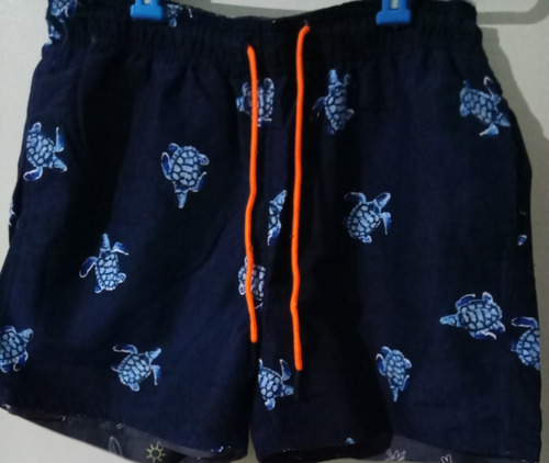 Short De Baño. Reversible. Azul Y Gris. Con Bolsillos. S.