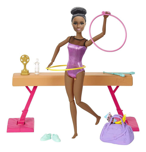 Barbie Juego De Gimnasia: Muñeca Barbie Morena Con Función D