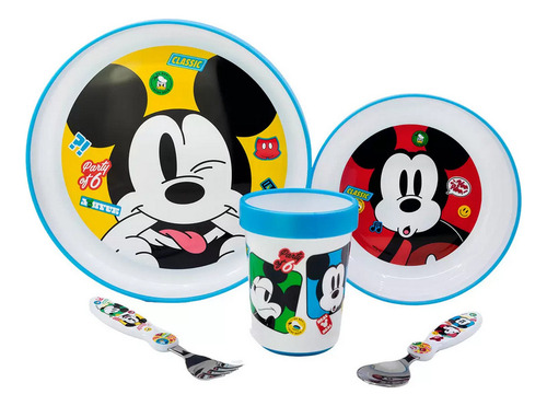 Vajilla Disney Minnie O Mickey Mouse Antideslizante 5 Piezas Color Azul
