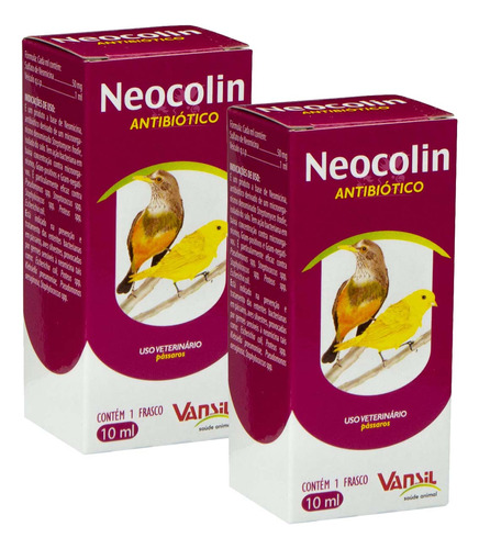 Kit 2 Neocolin 10ml - Antibiótico Diarréia Pássaros E Aves