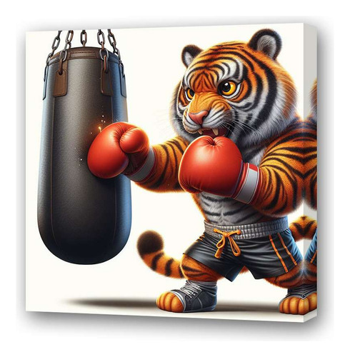 Cuadro 60x60cm Tigre Boxeando Saco Deporte Gym Sport M3